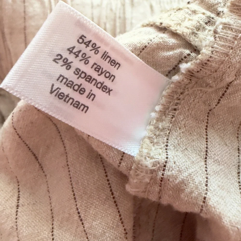 Lane Bryant‎ Pinstripe Linen Blend Shorts Beige Plus Size 22/24 Drawstring Waist